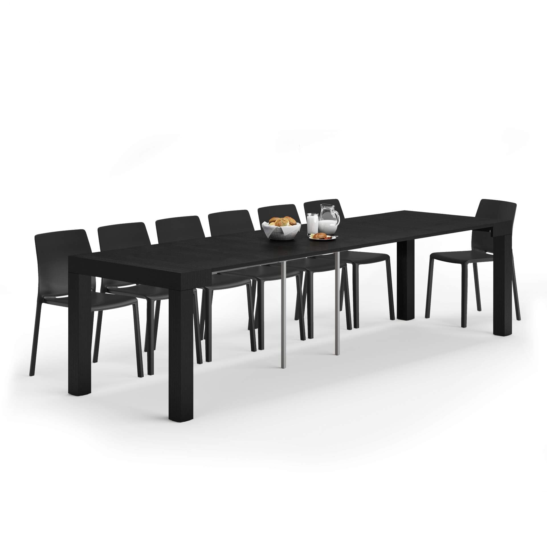 Mobili Fiver, First, Extendable Console Table 17.7(120) x35.4 in, Ashwood Black, for 4-14 People, Space-Saving Dining Table, Italian Furniture