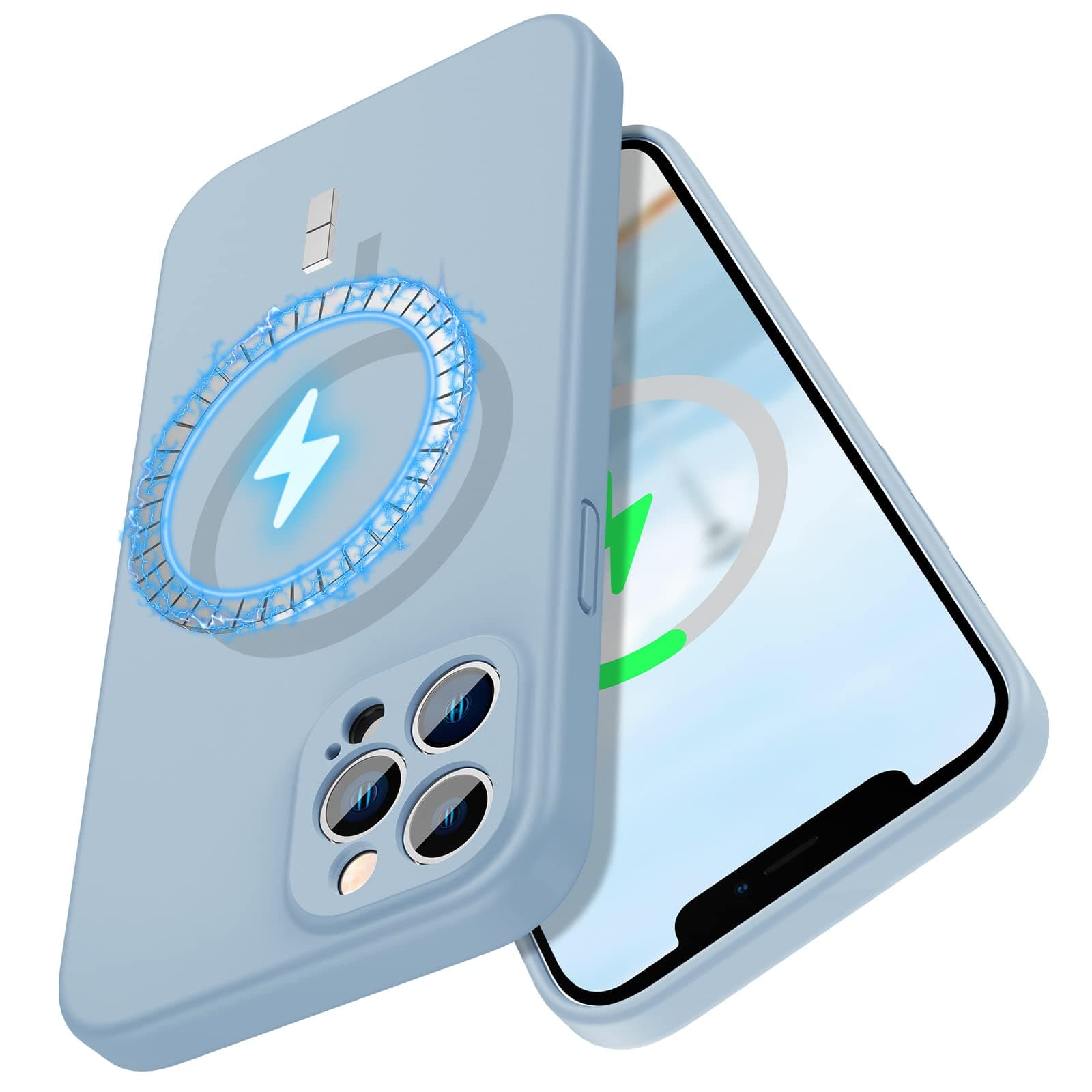 MCFANCE Silicone Magnetic for iPhone 12 Pro Max Case, Compatible with MagSafe, Full Camera Protection Soft Anti-Scratch Microfiber Lining for iPhone 12 Pro Max 6.7 inch 2020, Mistblue