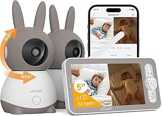 ieGeek 2K Baby Monitor with 2 Cameras, 5 Inch Split Screen WiFi Audio WiFi 2 Way Motion Detection and Scream Detection, Temperature Humidity Sensor, Night Vision