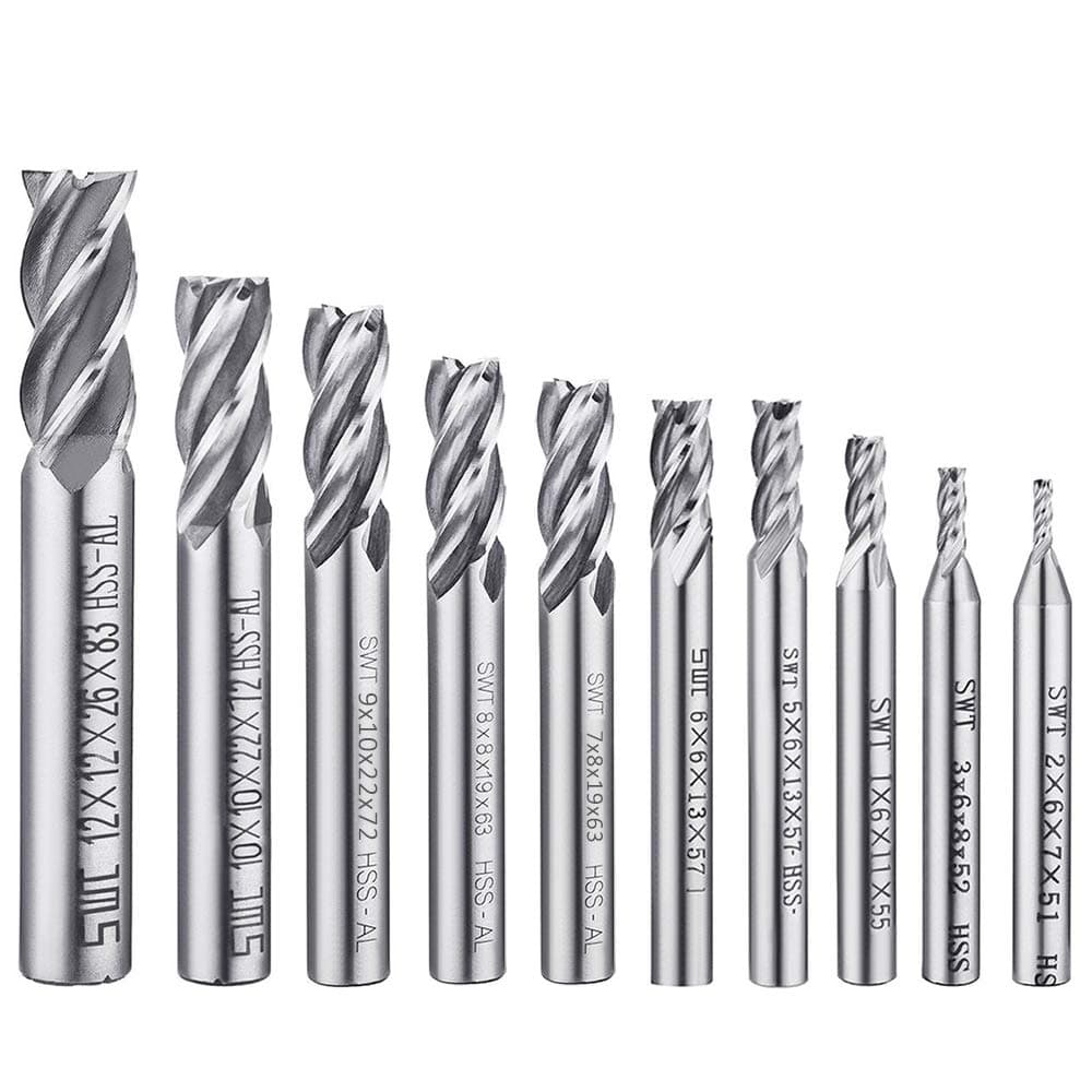10 PCS 0.08" - 0.47" End Mills, AFUNTA 4-Flute HSS CNC Straight Shank Drill Bit Set Cutter Tool Set for Wood Aluminum Steel Titanium