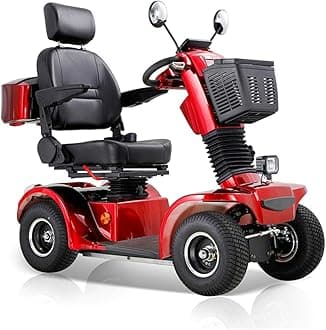 All Terrain Mobility Scooter for Seniors,Heavy-Duty 4 Wheel Mobility Scooters Mobility Scooter,Handicap Scooters for Adults with 3-Speed Travel Long (Red)