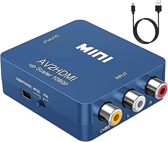 RCA to HDMI,AV to HDMI Converter, 1080P Mini RCA Composite CVBS Video Audio Converter Adapter Supporting PAL/NTSC for TV/PC/ PS3/ STB/Xbox VHS/VCR/Blue-Ray DVD Players, Blue