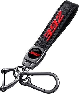 Black 392 Key Chain for Dodge Charger Challenger Durango & RAM SRT 392, Black Leather & Metal Car Key Fob Holder, Red 392 Logo Car Keychain Accessories