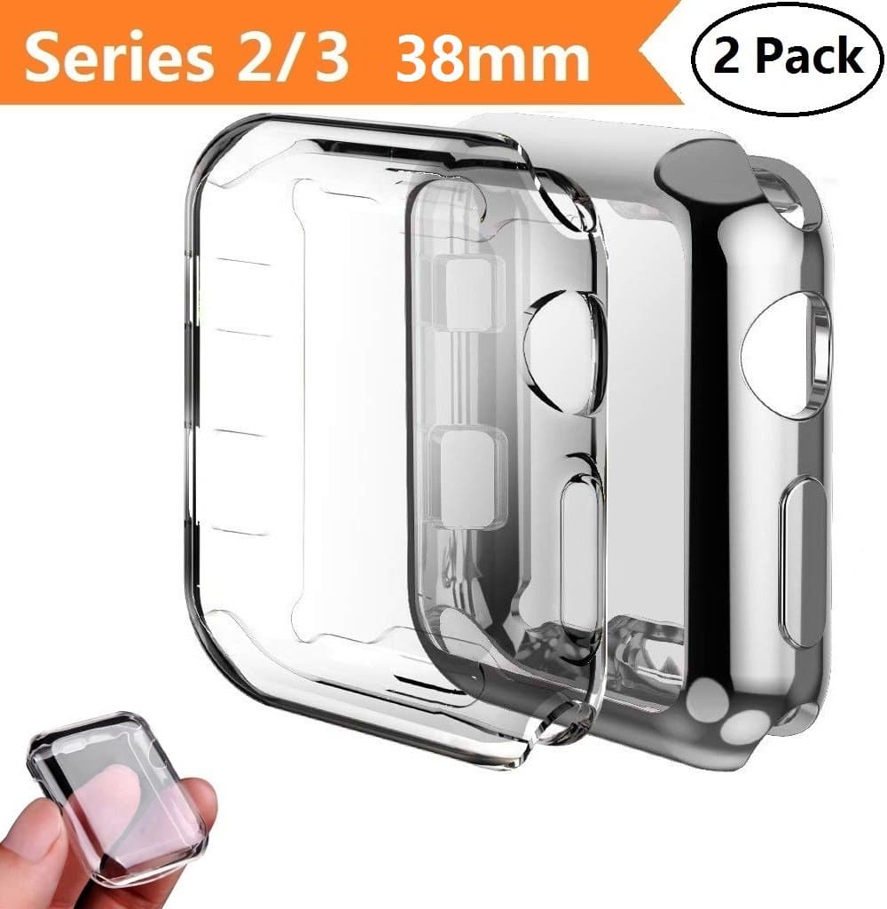 Apple Watch Series 2/3 Case 38mm,Monoy 2-Pack All Around Protective Cover Case Screen Protector for iWatch 2/3 38mm - Black+Clear 38mm