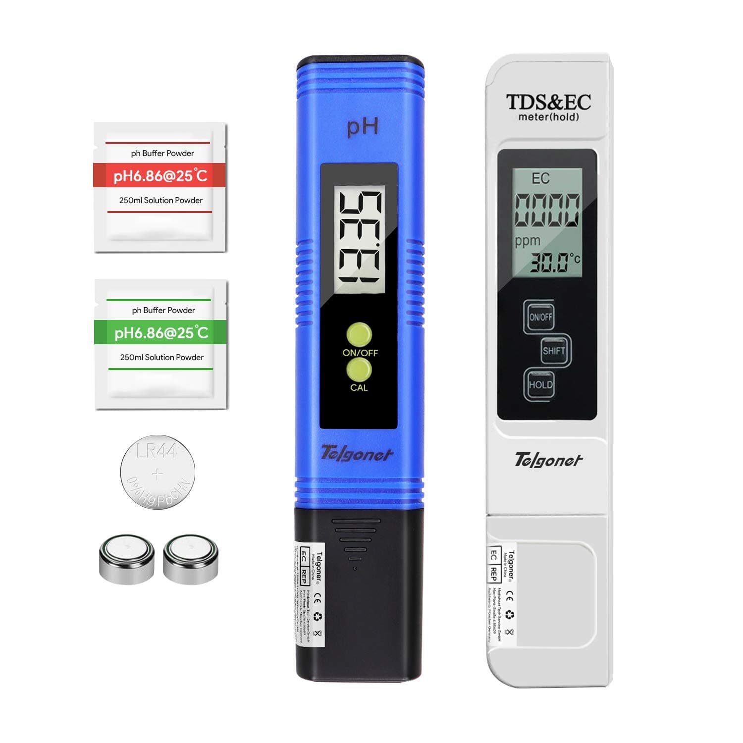 Telgoner pH Meter, High Accuracy EC&TDS Meter 2 in 1 Kit, Digital Pen Style Water Quality Tester for Drinking Water, Food, Swimiming Pools, Spas, Aquariums, Hydroponic and Others