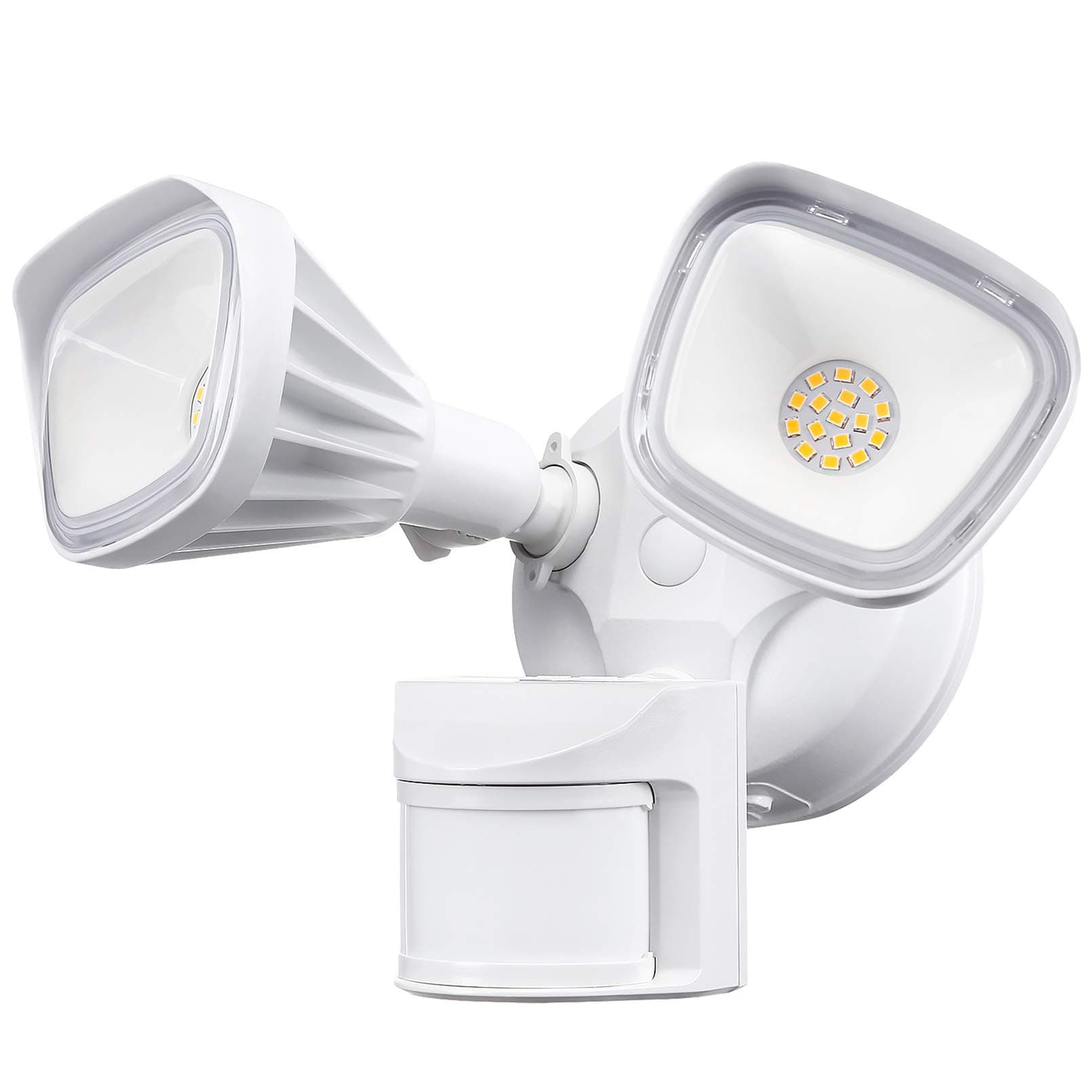 LEONLITE 25W Dual-Head Motion-Activated LED Outdoor Security Light, 150W Equiv. Waterproof Area Lighting, Photocell Included, DIM Mode Available, 5000K Daylight, for Yard, Garage, Porch,White