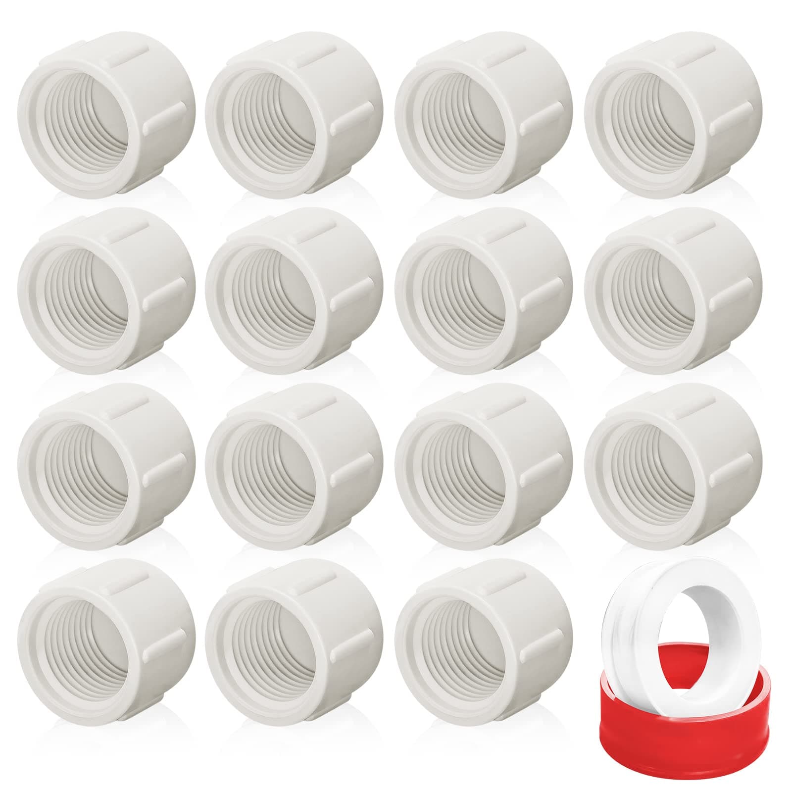 Boltigen 15Pcs PVC Pipe End Cap Plug, 1/2in NPT Threaded Fitting Adapter, Schedule 40 Furniture Grade Pipe Connector Socket For DIY Garden Shelf