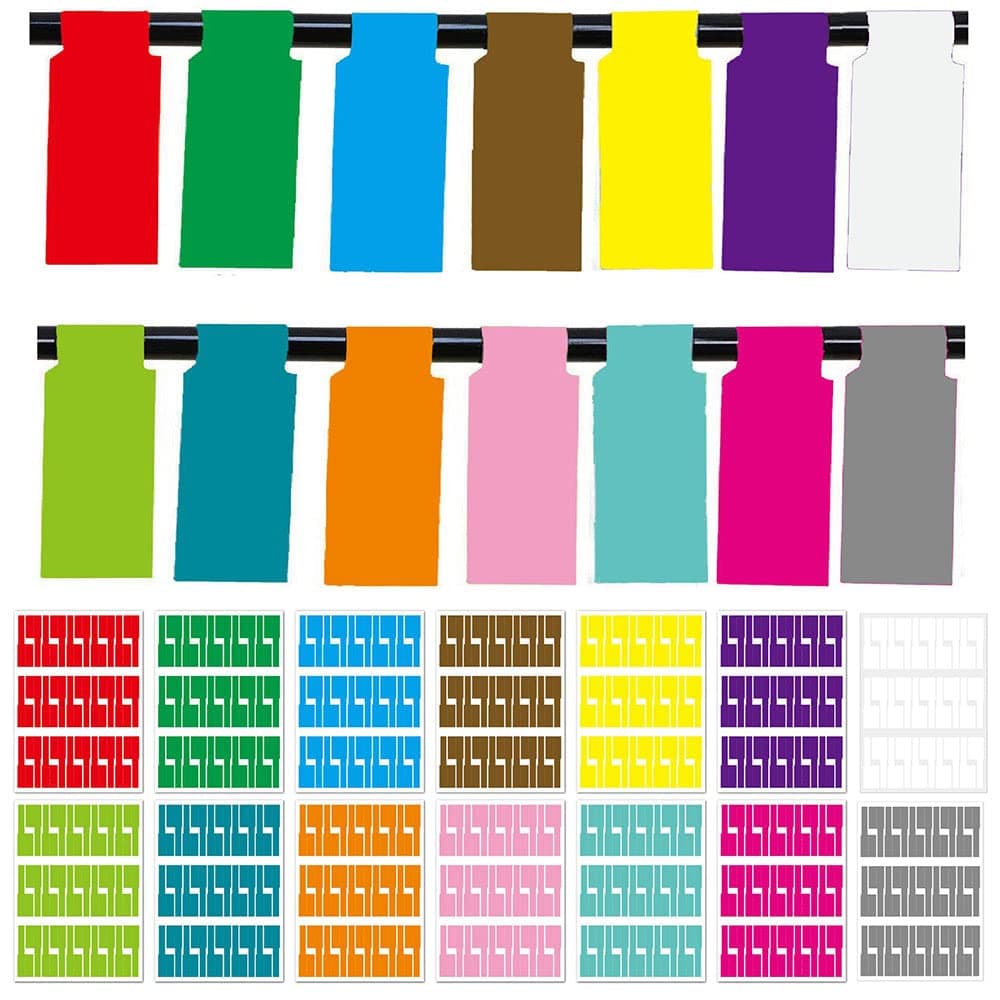 14 Sheet Multicolor Cable Labels, 420 Pcs Waterproof Vinyl P-Shaped Cable Tages for Cord Management,Self-Adhesive Handwritten Wire Markers for Electronics Cable Organize,Printable for Laser Printer.
