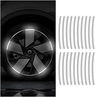 Zipelo 20PCS Reflective Car Wheel Decorative Stripe Stickers, Anti Scratch Vehicle Night Safety Warning Tape Decal, Automotive Exterior Tire Rims Sticker Accessories, Universal Fit (White)