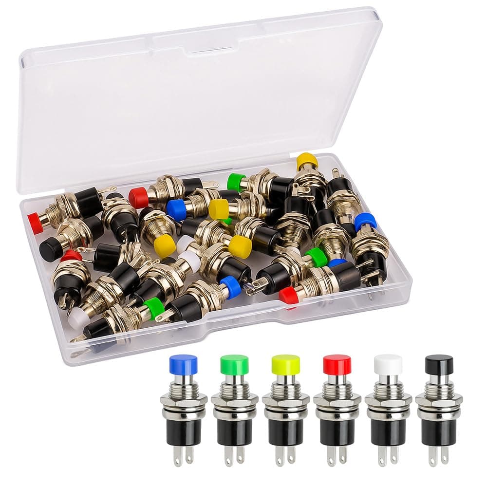 Gebildet 24pcs 7mm Mini Momentary Push Button 3V-6V-12V-24V-230V/1A, SPST Nomal Open ON/OFF 2 Pin Round Flat Button for Model Railway Hobby