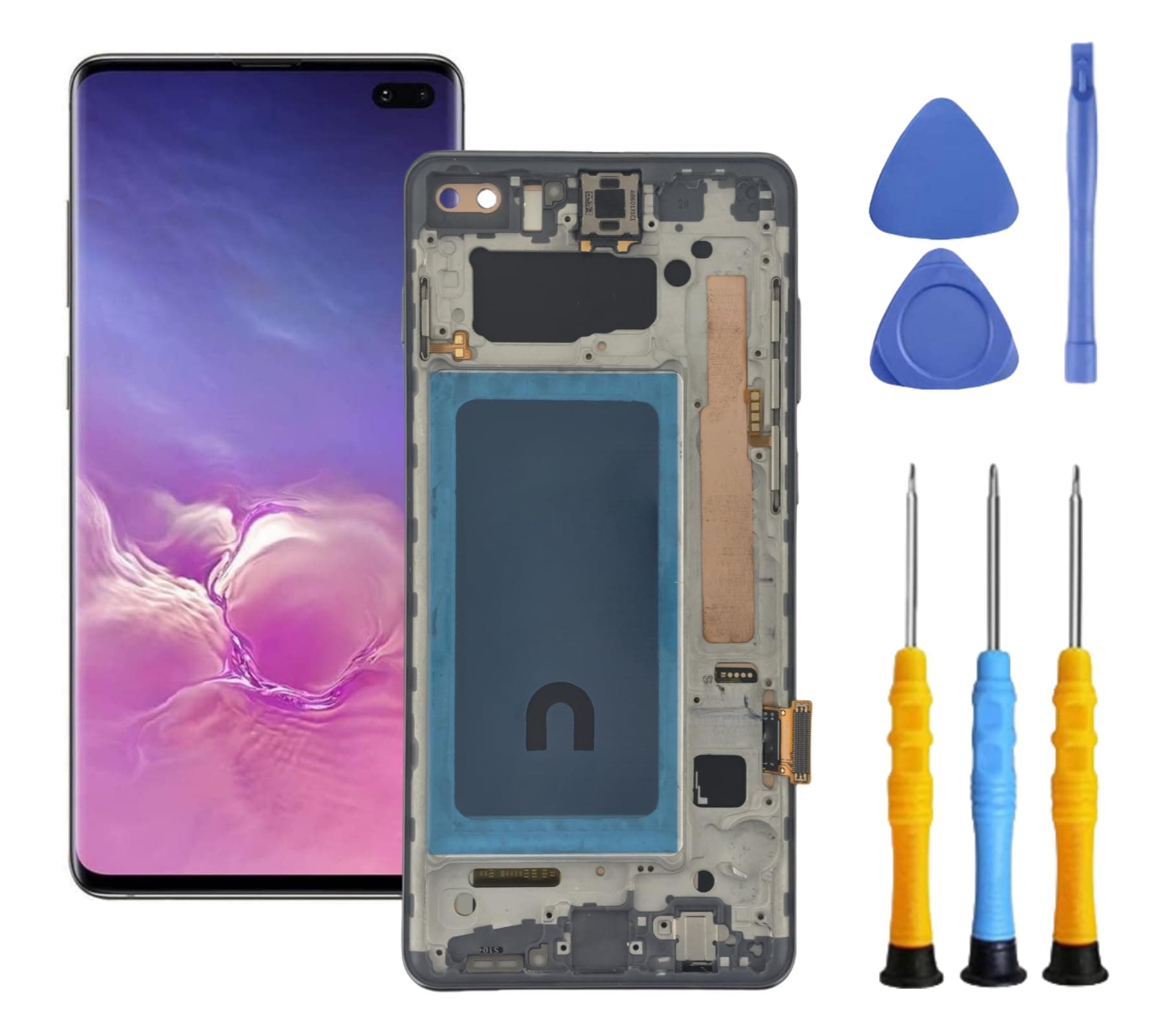 for Samsung S10 Plus Screen Replacement with Frame for Samsung Galaxy s10+ Plus Screen Replacement G975f G975u G975w LCD Display Touch Screen digitizer Assembly 6.4" Black