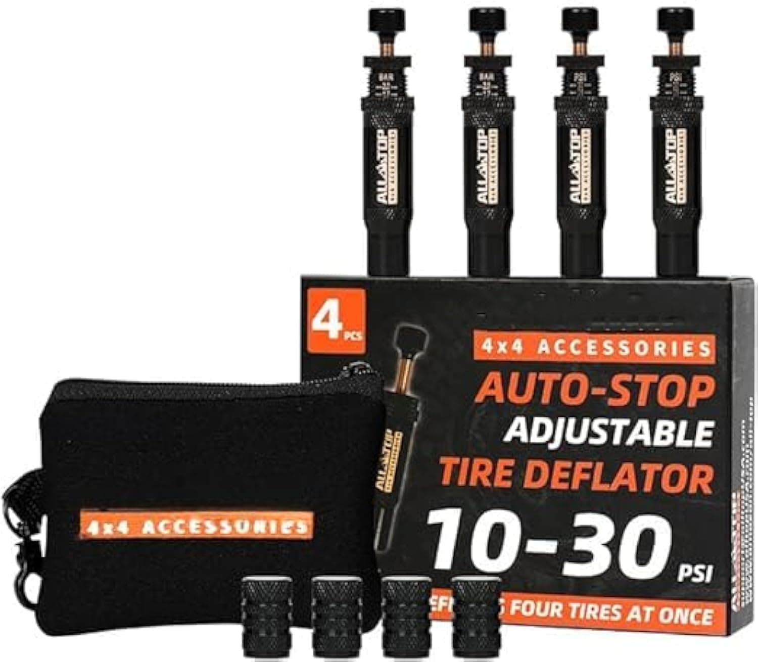 Coolchic Automatic Tire Deflator, 10-30 PSI Adjustable Tire Deflator Kit, Air Down Tyre Deflators Offroad Accessories for Jeep, Car, Truck, Motorcycle, and ATV Tires (Set of 4)