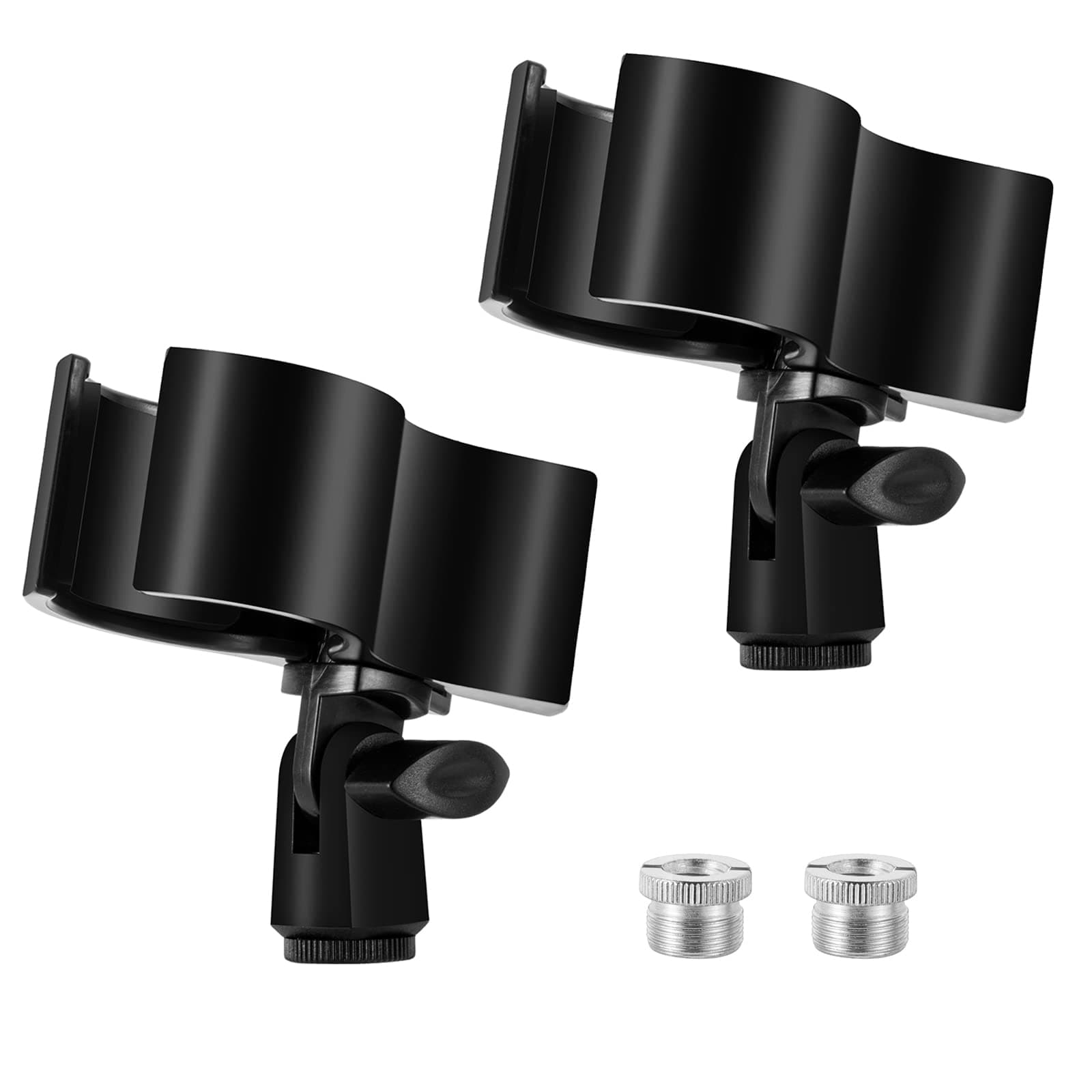 2pcs Versatile Microphone Clip, Adjustable Mic Holder for Microphones with Outer Diameter Range 1.26" from 2.3", with 5/8" Male to 3/8" Female Screw Adapter(Black)