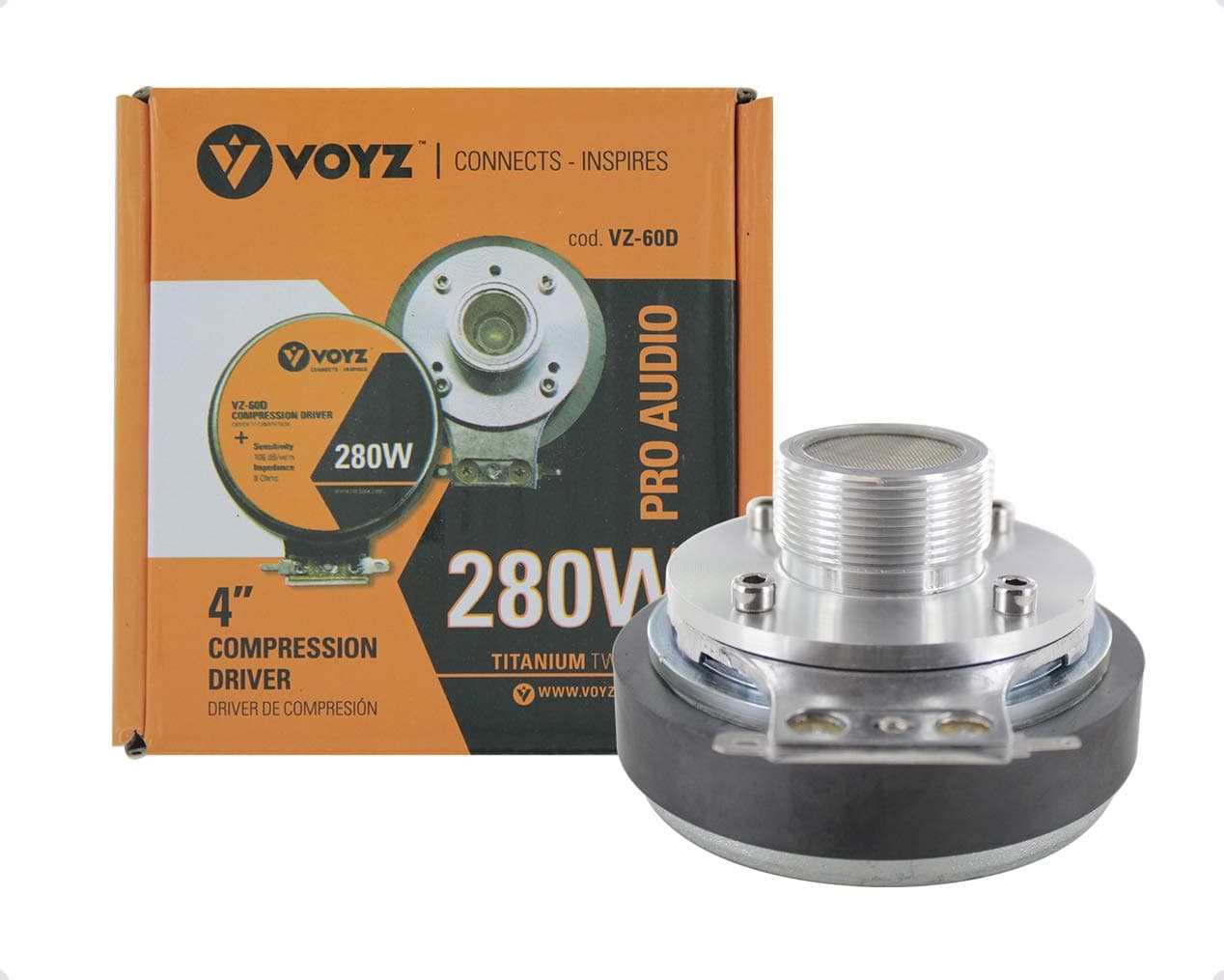 VOYZ 280 Watts 8 ohm 1.5" Speaker Compression Driver Unit - 2KHz - 16KHz Frequency, Mid Range Tweeter Unit with Aluminum Body, High Temperature Voice Coil and Titanium Diaphragm Screw on Type (VZ-60D)