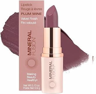 Mineral Fusion Long-Lasting Lipstick, Vivid & Smudge-Free Lip Color with Avocado Oil, Cocoa Seed Butter, Free of FD&C Dyes, Paraben and Gluten, Plum Wine