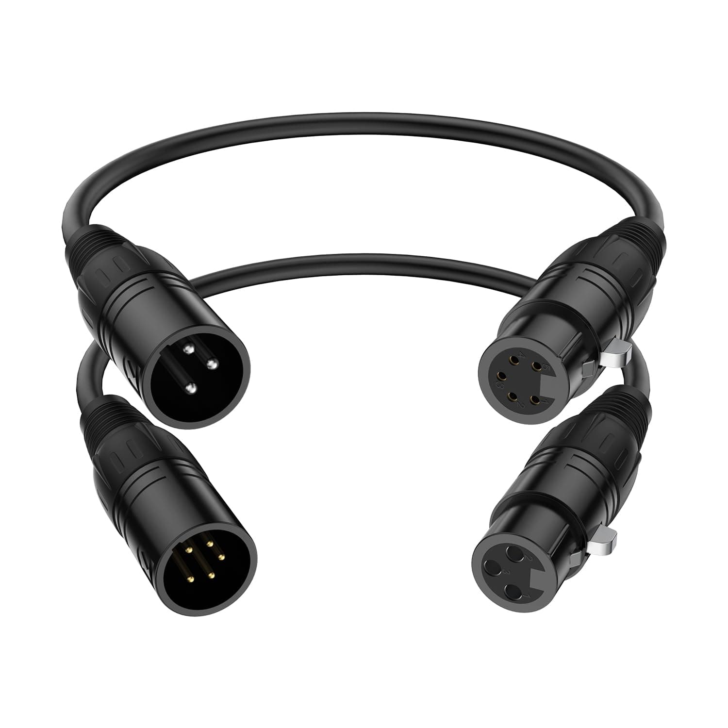 J&D XLR Cable 2-Pack, 3 Pin to 5 Pin Adapter (Male to Female & Female to Male) - DMX Microphone Cable for Audio & Stage Lighting, DMX512 Light Turnaround, 30 cm