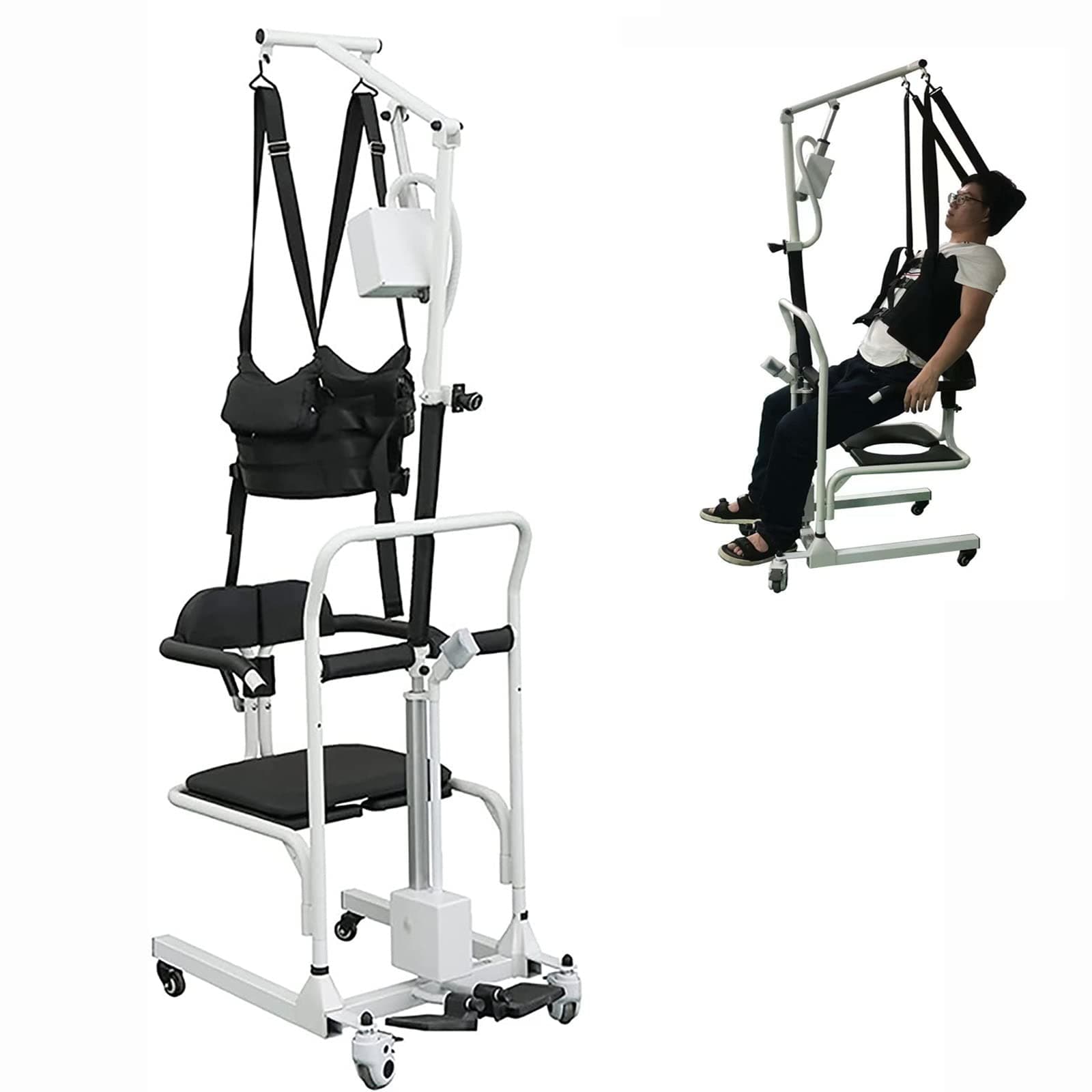 MOFOCO Electric Patient Lift Transfer Machine, Height Adjustable 180° Split Seat,Multi-Function Elderly Shower Chair Wheelchair, Easy Transfer to Toilet and Bathroom