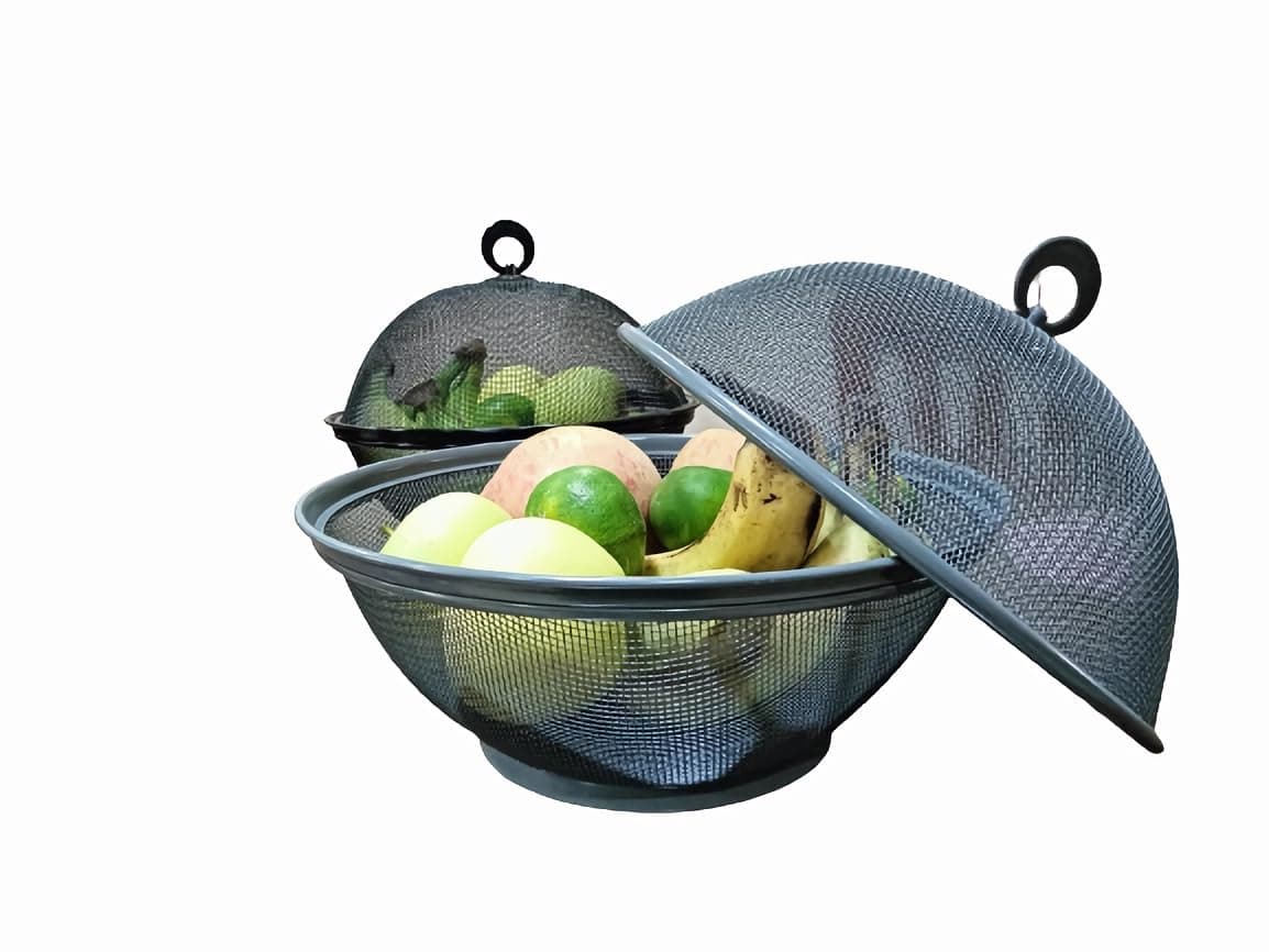 Mesh Wire Fruit Basket with Lid for Vegetables, Restaurant Kitchen Produce Containers Φ10.7" 2 Colors (White + Black) Total 2 Pack