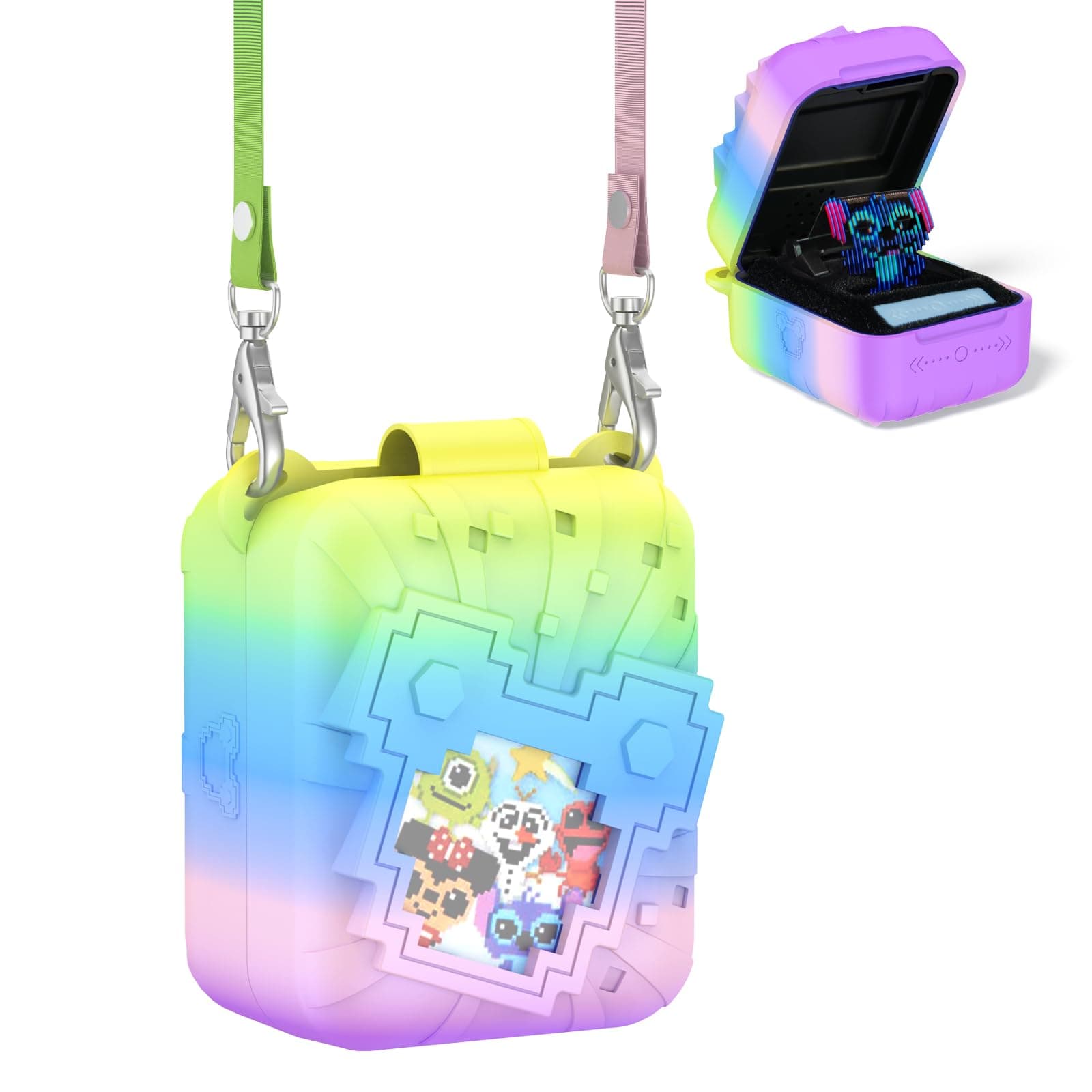 Soft Silicone Case for Bitzee Disney Interactive Toy Digital Pet, Shockproof and Protective Carrying Case for Bitzee Disney Virtual Electronic Pets with Lanyard for Kids (Rainbow)