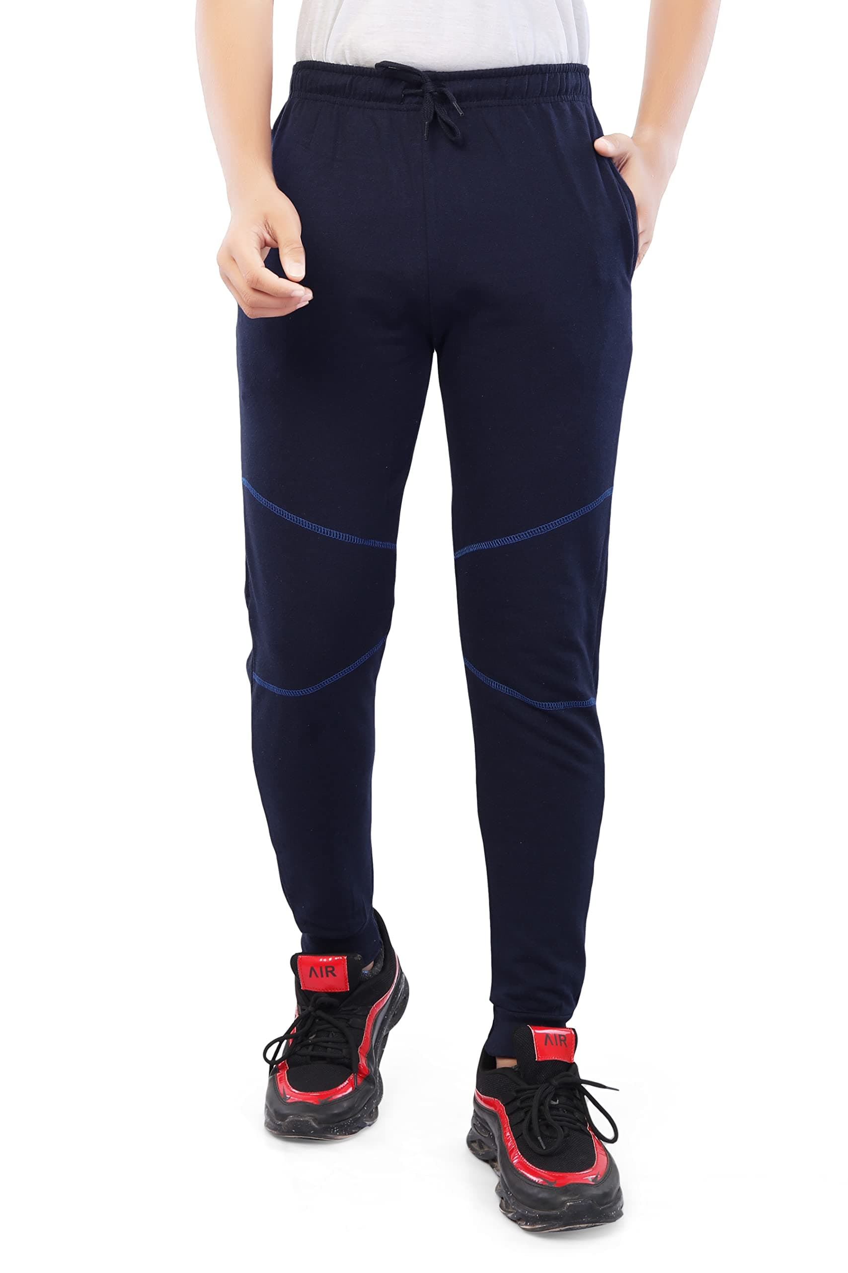 njoy Boy's Pure Cotton Solid Jogger Track Pants with 2 Side Pocket| Tapered Slim Fit | Casual/Sports Wear Lowers/Trousers/Tracksuit (Navy Blue, S/ 13-14 Years)