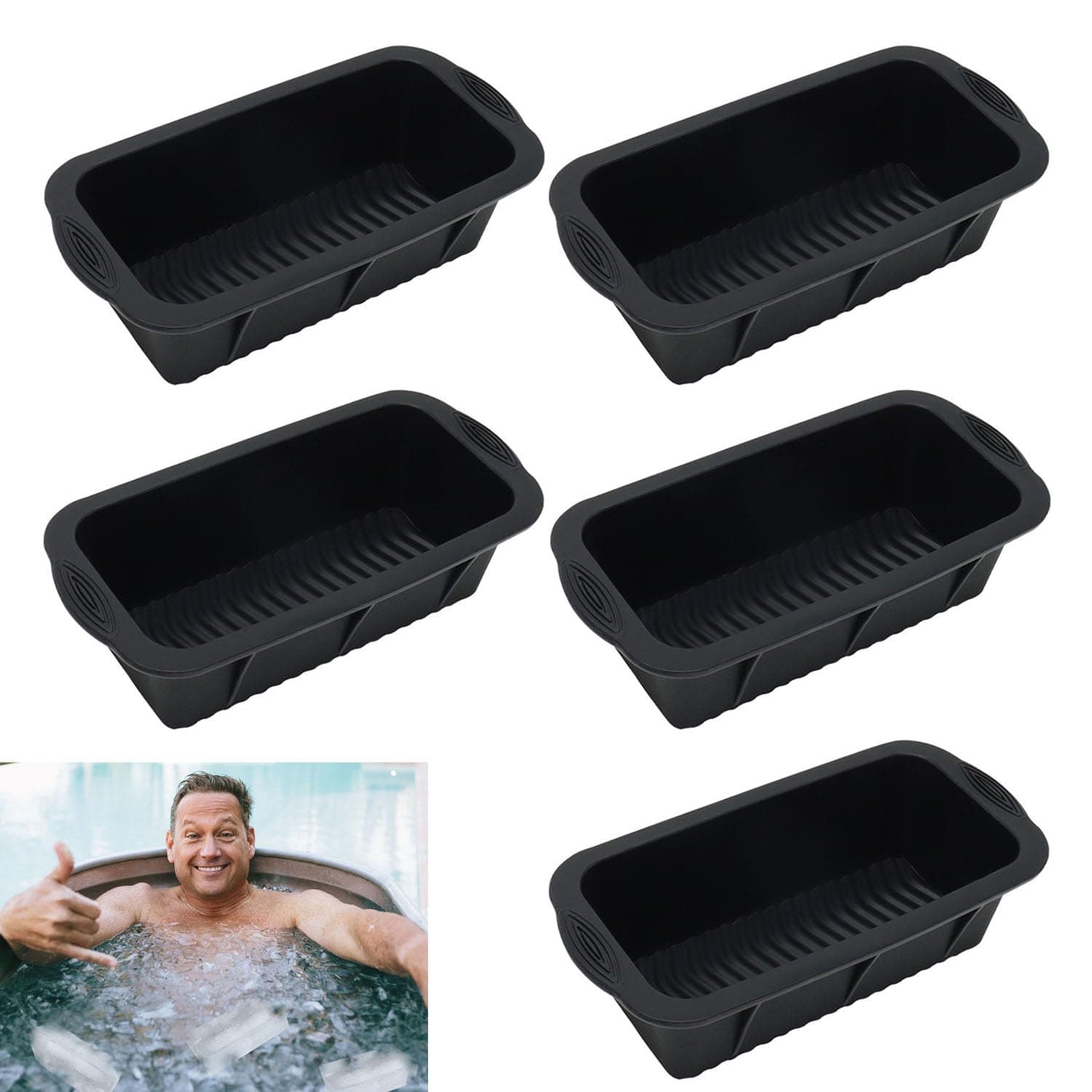 5Pcs Extra Large Ice Block Mold, Silicone Ice Block Molds for Ice Bath Tub, Black Big Ice Cube Molds for Ice Bath, Ice Maker for Cold Plunge or Coolers, Ice Tray Accessories for Ice Bath Chiller