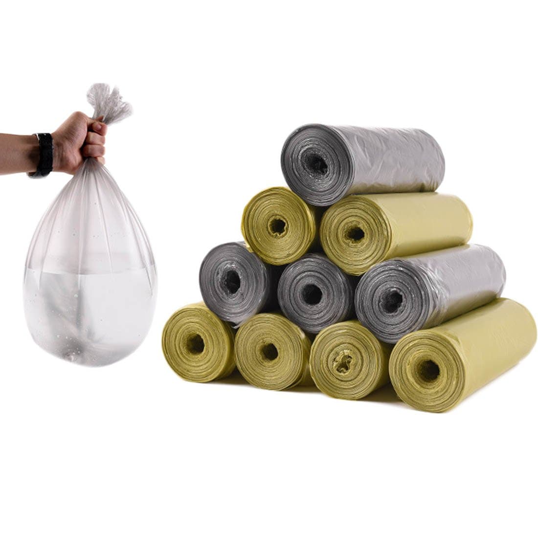Tenshing Trash Bags Durable Strong Practical Storage Garbage Bags, Plastic Rubbish Bin Bags,Bin Liners, 5 Pack (100 Bags) (Gold)