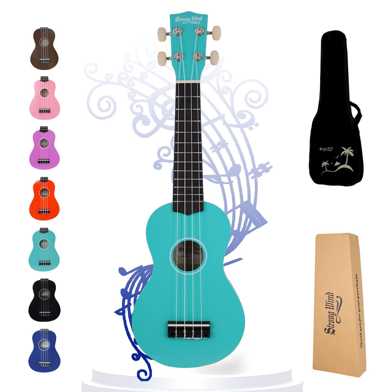 Strong Wind Soprano Ukulele, 21 Inch Ukeleles for Beginners, 4 - Strings Guitar Ukulele for Adults Teenagers with Gig Bag (Light Blue)