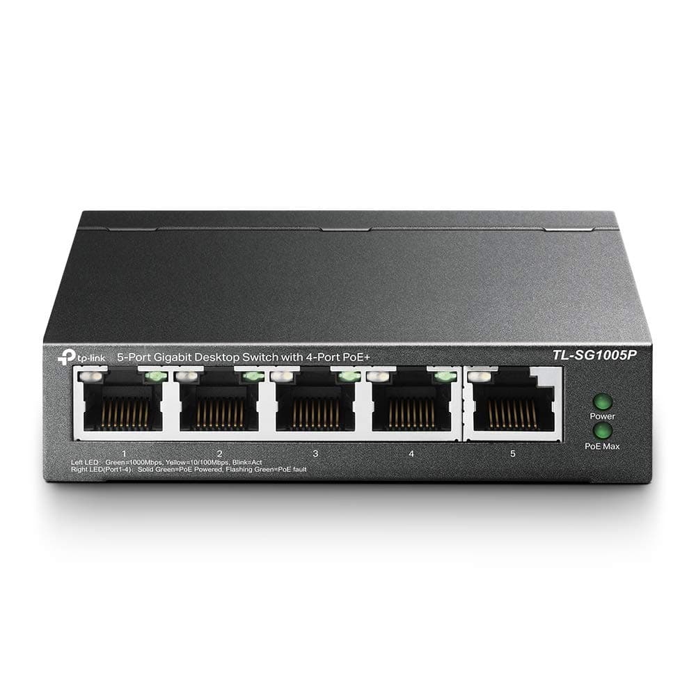 5-Port Gigabit Desktop PoE Switch with 4-Port PoE+, 65 W for all PoE ports, Metal Casing, Plug and Play, Ideal for IP Surveillance and Access Point(TL-SG1005P)