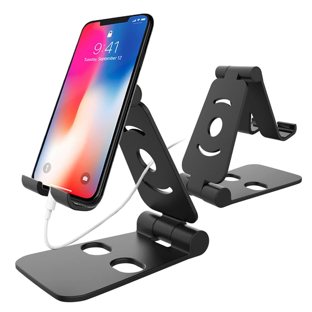 Portable Universal Dual Foldable Adjustable Alluremake Cell Phone Desk Stand Video Game Holder Dock for iPhone, iPad, Smartphones, Tablets, E-reader and Multi-Angle Playstand (Black)