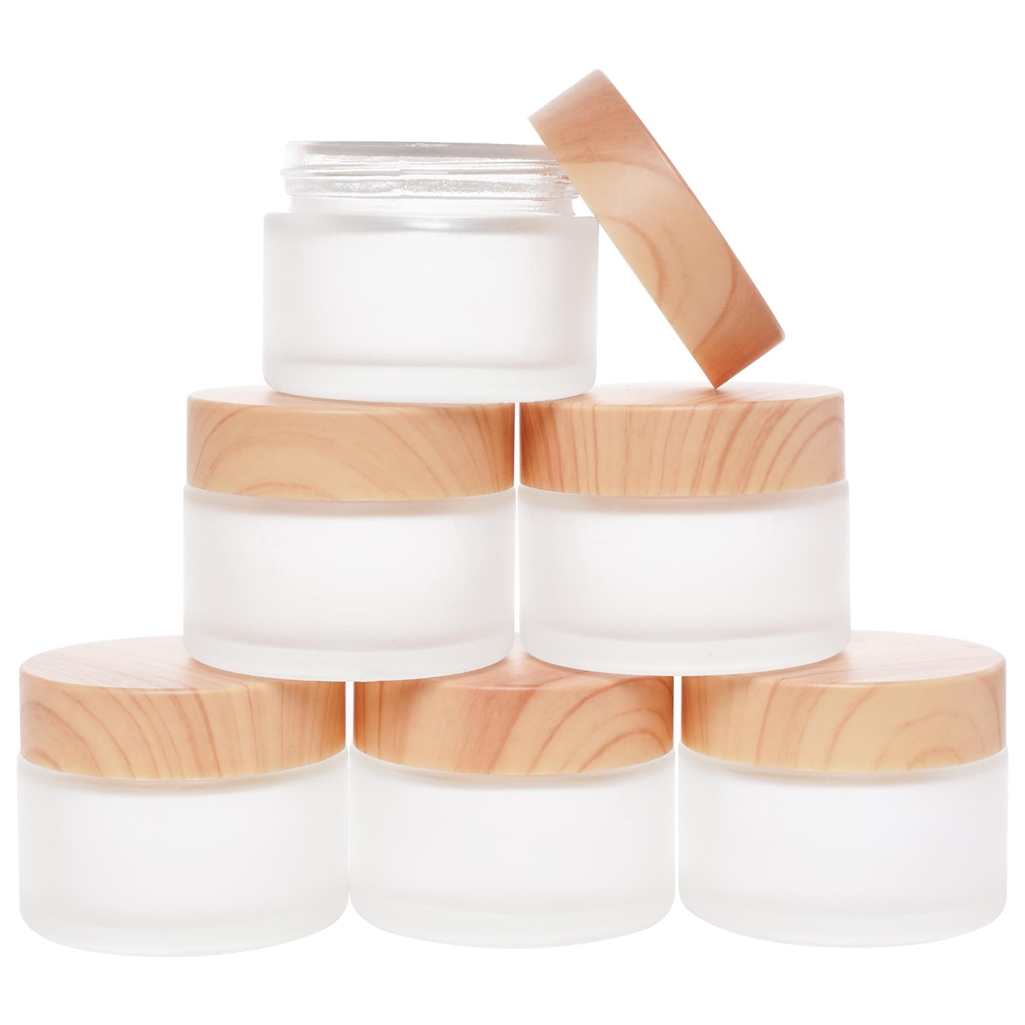 6Pcs Glass Lotion Cream Container with Lid Refillable Empty Sample Cosmetic Jar for Makeup Scrub Cream Toiletries Home Travel (50ml)