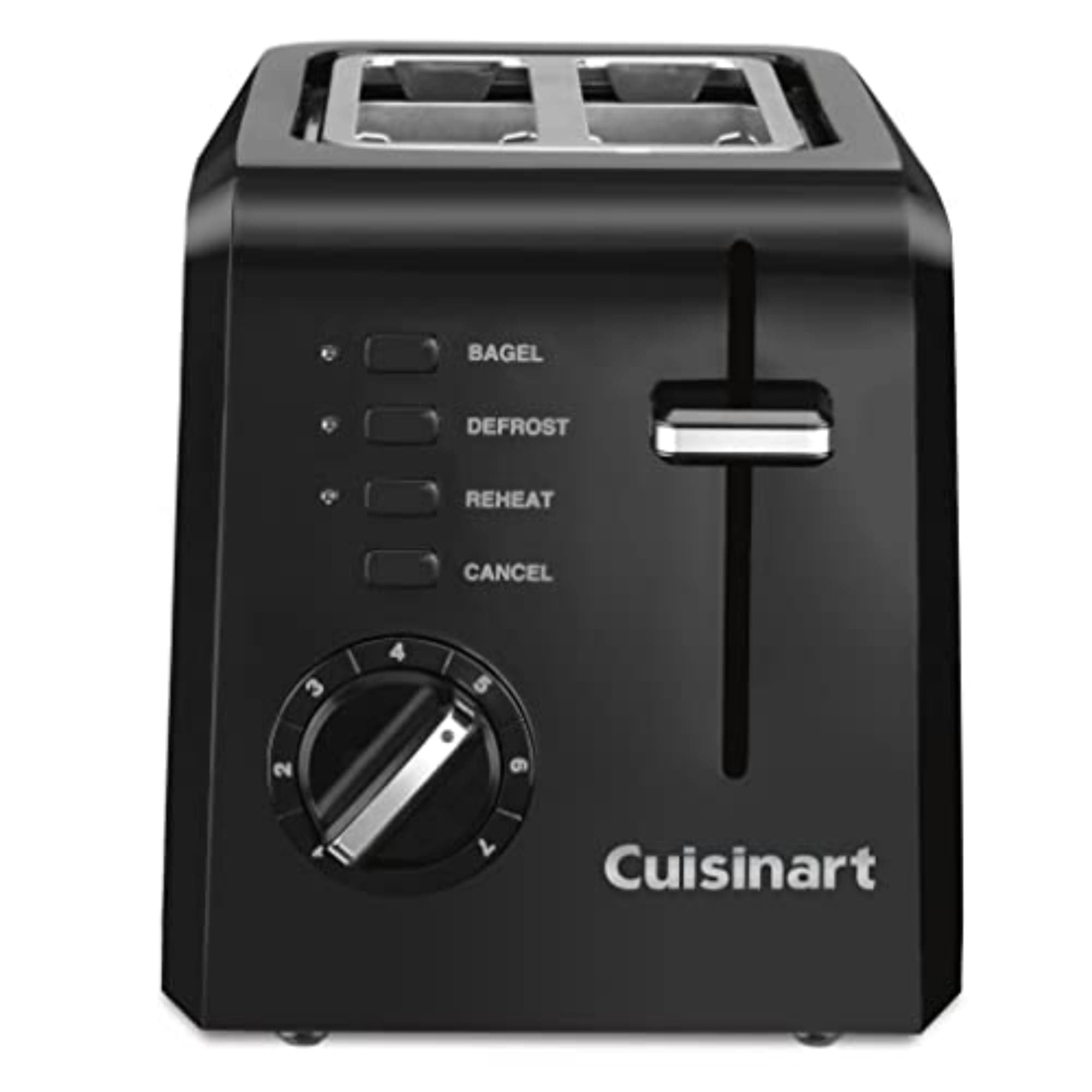 CPT-122BK 2-Slice Compact Plastic Toaster, Slots for Bagels & Bread, 7 Shade Settings, Cancel/Defrost/Reheat Functions, Removable Crumb Tray, Small Kitchen Appliance for Home & Office, Black