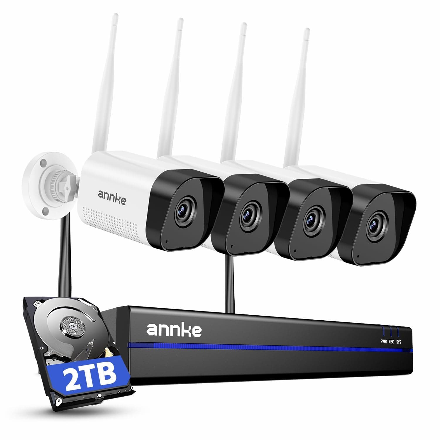ANNKE Wireless Camera System, 16CH Expandable 4K Security NVR, 4Pcs 3MP Outdoor Cameras(Plug-in Power Required), 2-Way Audio, Dual-Band WiFi, Human Detection, IP66 Waterproof, 24/7 Protection, 2TB HDD