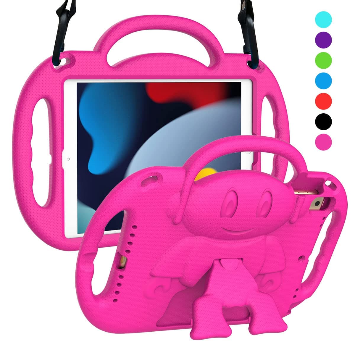 SUPLIK Kids Case for iPad 9th/8th/7th Generation (10.2 inch, 2021/2020/2019), iPad 10.2" Kidproof Case with Shoulder Strap Handle Stand for Apple iPad 7th/8th/9th Gen, Pink