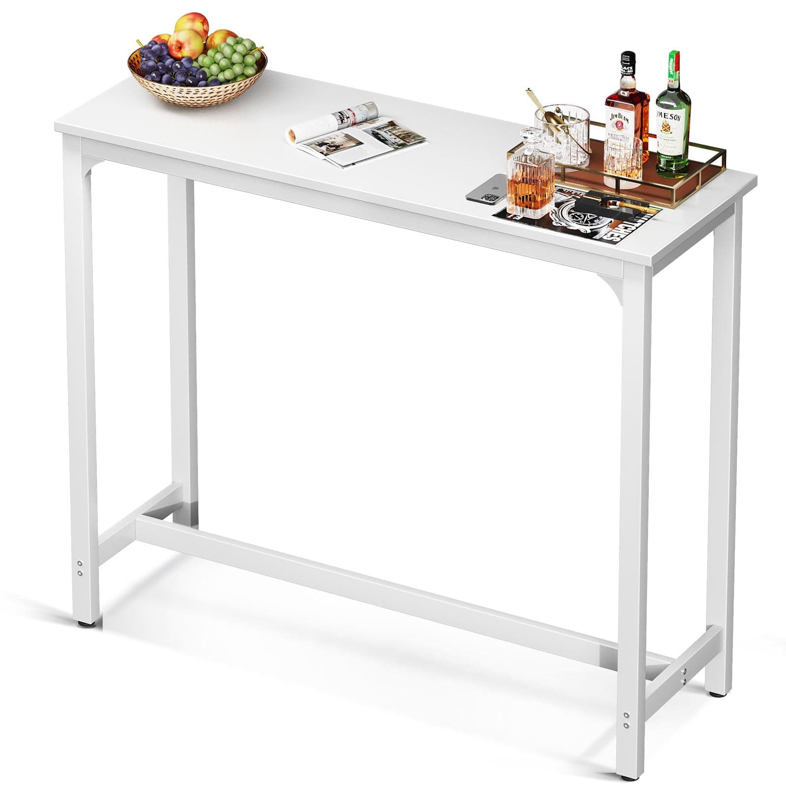 47 inch Bar Table, Bar Height Pub Table, Counter Height Bar Table, Rectangular High Top Kitchen & Dining Counter Tables with Sturdy Legs & Easy-to-Clean Top, Indoor use, White