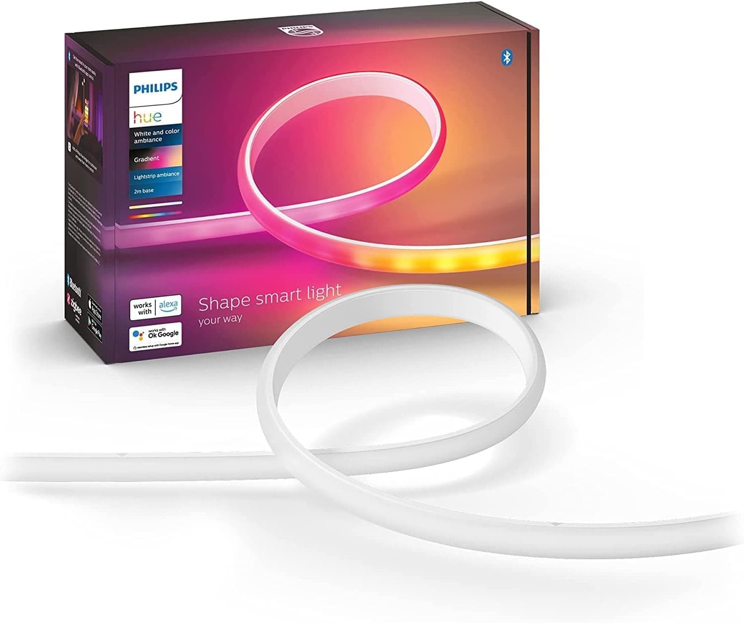 Philips Hue Gradient Light Strip 2m, for Syncing with Entertainment, Media and Music, Smart Lighting with Bluetooth, Strip Lighting Works with Alexa, Google Assistant and Apple HomeKit, White