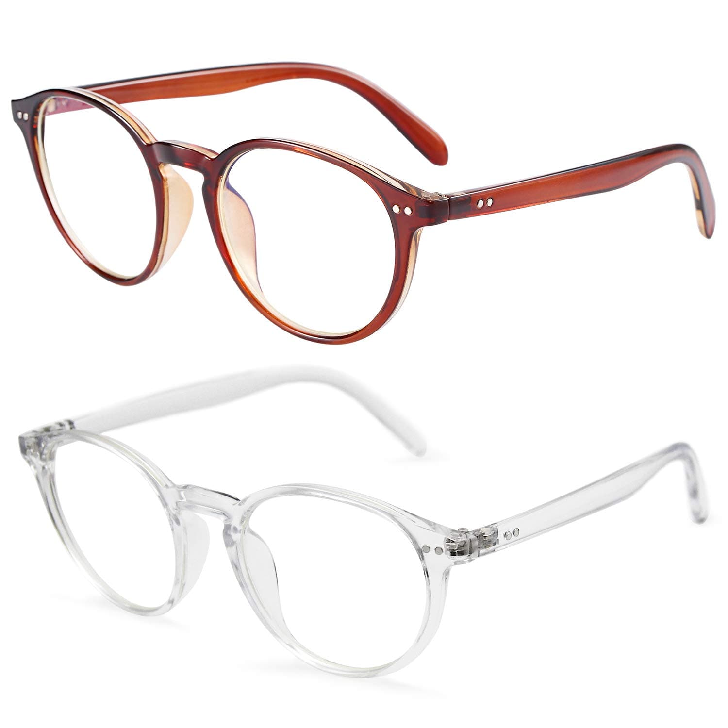 Blue Light Blocking Glasses,Vintage Nails Round Minimize Digital Headache Anti Eyestrain Lens Lightweight Eyeglasses Tablet Reading/Gaming/TV/Phones Glasses, Men/Women (Dark Brown&Transparent)