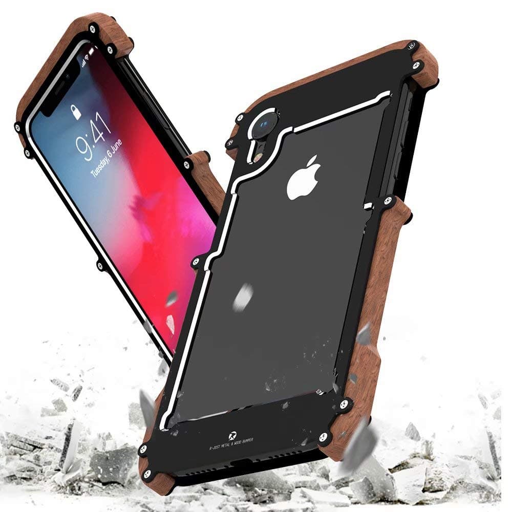 iPhone XS Case, iPhone XR Case,iPhone XS Max Metal Wood Frame Ultra Thin Lightweight Aluminum Metal Cover Shockproof Dropproof Bumper Frame Protective Case for New iPhone 2018 (iPhone XS Max)