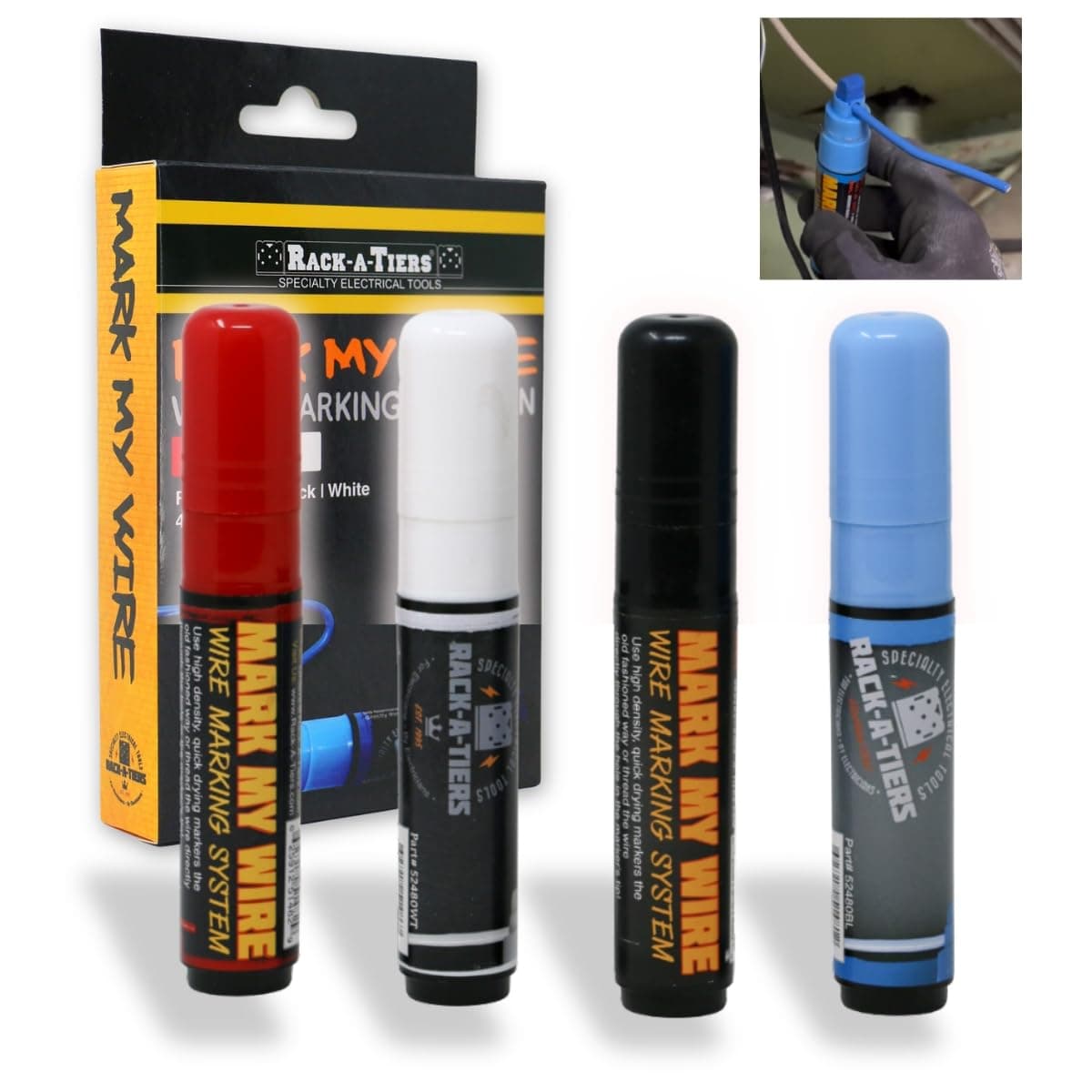 Rack-A-Tiers Mark My Wire - 4 Pack (Black, Blue, Red & White - 1 Each), Wire Marker, Wire Phase Marker, Electrical Marker (52484)