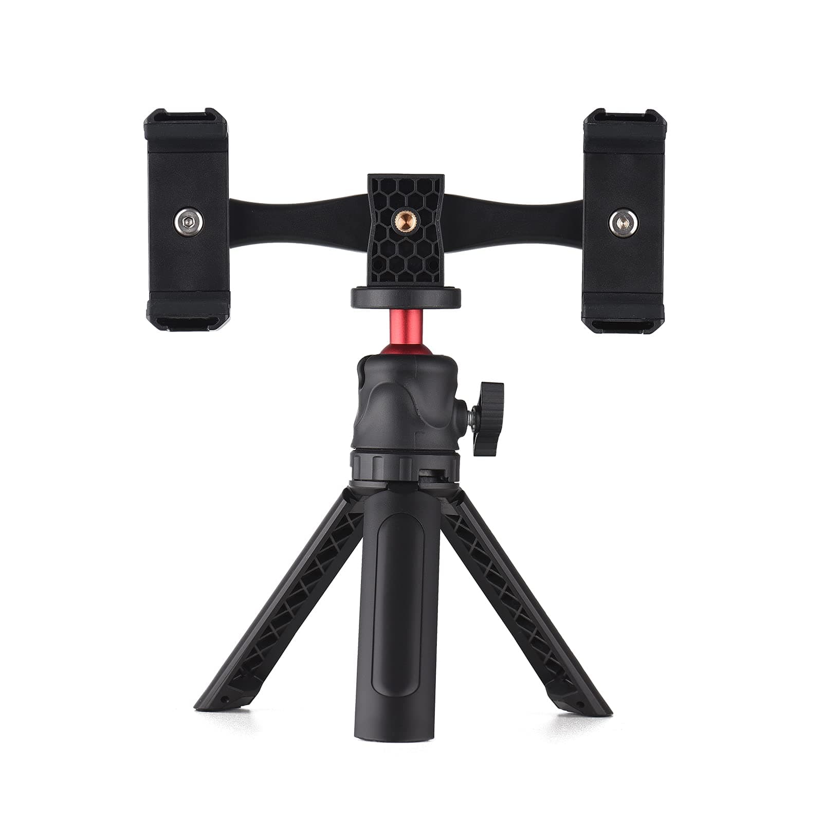 Andoer Multifunctional Smartphone Video Kit Including Universal Phone Tripod Mount with Dual Phone Holders 4 Cold Shoe Mounts + Desktop Tripod for Vlog Live Streaming Oline Video Teaching Meeting