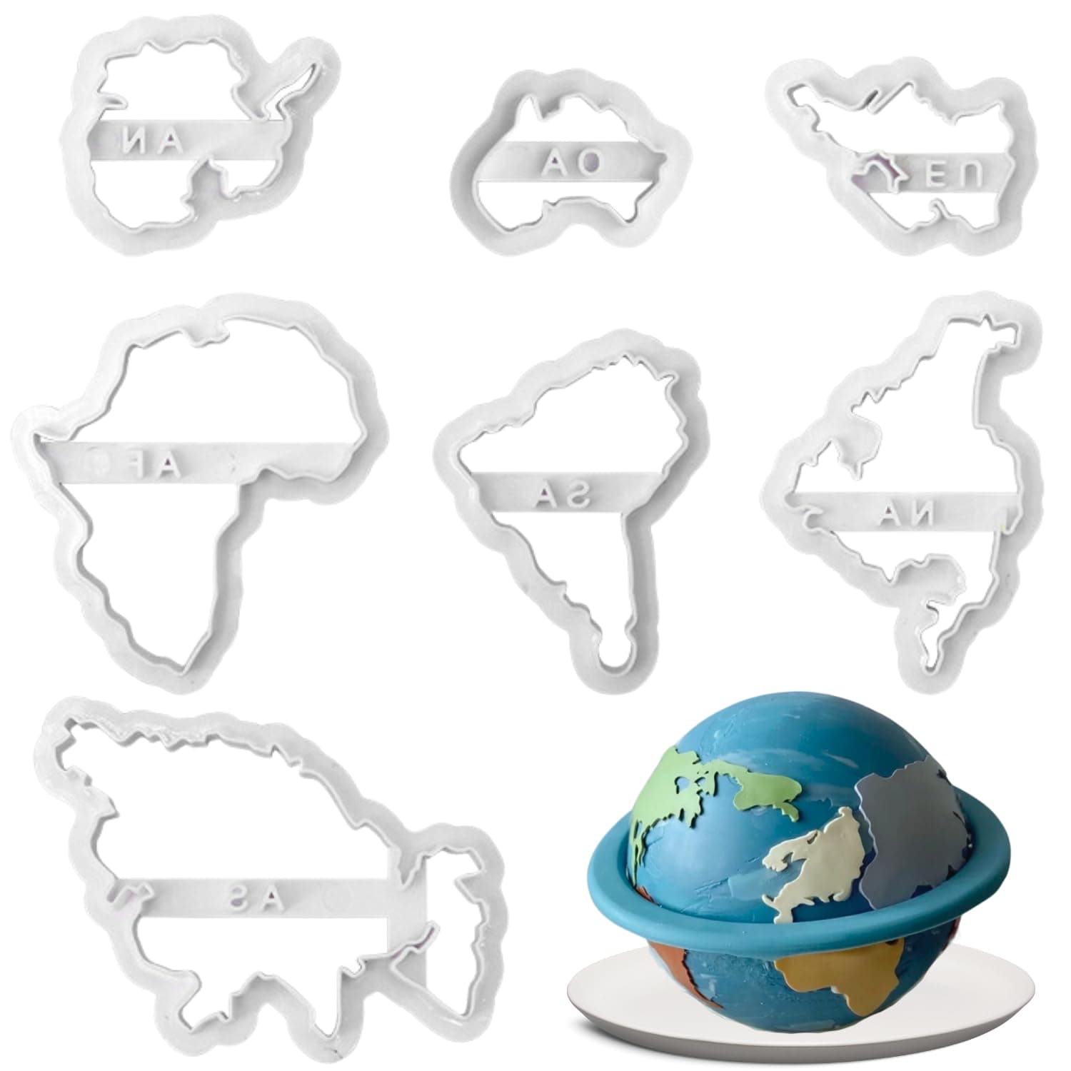 KAISHANE World Map Shape Cookie Cutters, Seven Continents Shape 3D Plastic Biscuit Mould, 7pcs Fondant Cutters Cake Cutters for Decorating, Pastry Baking Tools