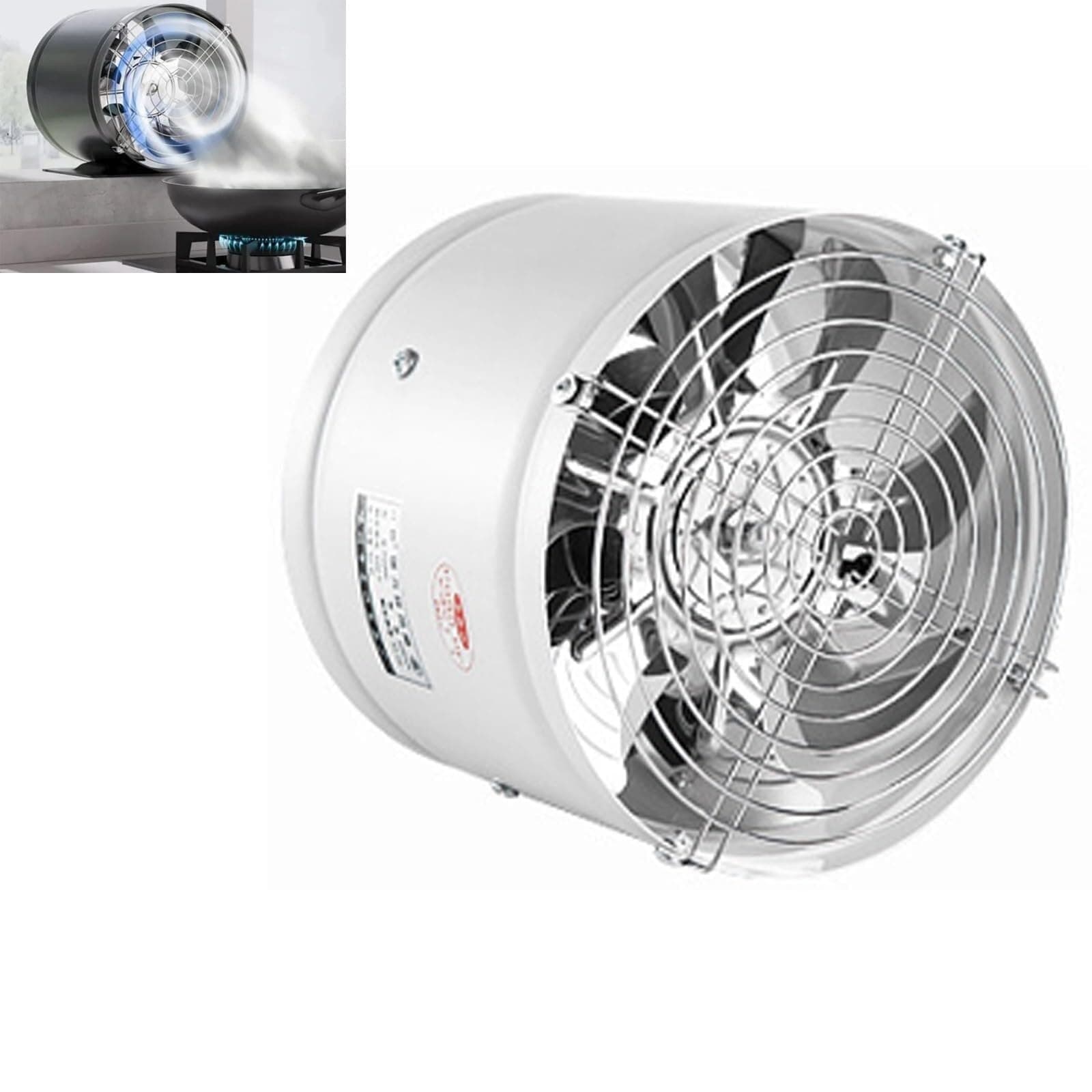 Super Suction Multifunctional Powerful Mute Exhaust Fan, Single Side Embedded Vent Fan, Ventilation Fan Aluminum Alloy Kitchen Exhaust Fan Protective Grille (white with base,6in) LO-705(White,6in)