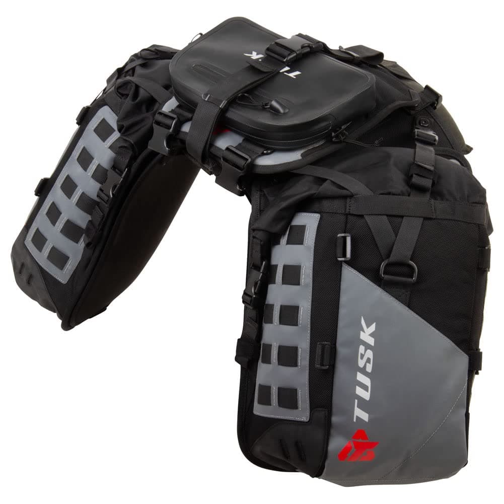 TUSK Highland X2 Rackless Luggage System w/Medium Dry Duffel Tail Bag Standard Heat Shield Black/Grey