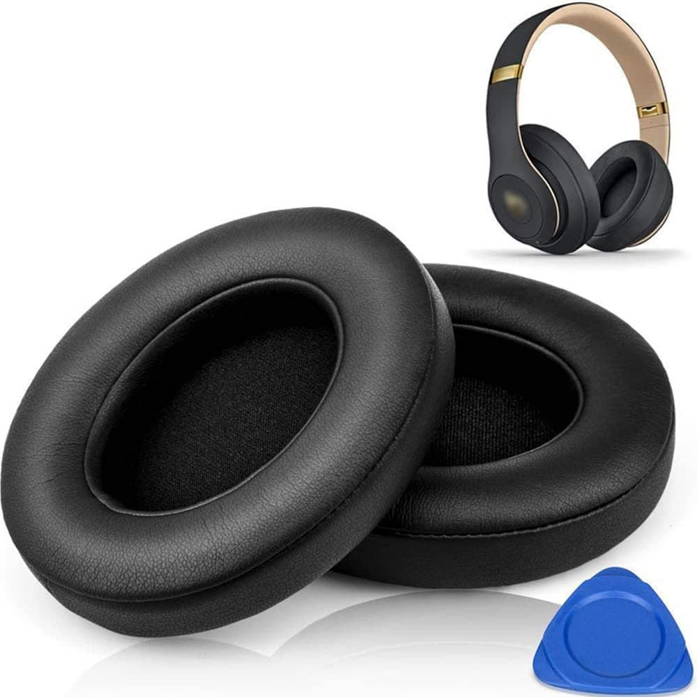 Replacement Ear Pads, Earpads Compatible with Beats Studio 2.0 & 3.0 Wired/Wireless B0500/B0501, Ear cushions with Softer Leather, Noise Isolation Memory Foam (Black)
