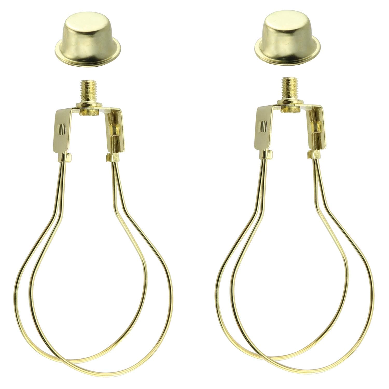DZS Elec 2-Pack Brass Round Light Bulb Holder with Lamp Shade Attaching Finial DIY Lighting Accessories Clip On Lampshade Adapter