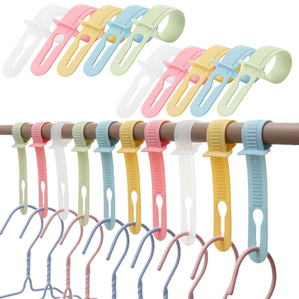 SamHeng 20 Pcs Windproof Skidproof Clothes Hanger Hooks, Random Colors, PP Material, Textured Finish, Adjustable Space, Compatible with Various Hangers, Ideal for Indoor/Outdoor Use