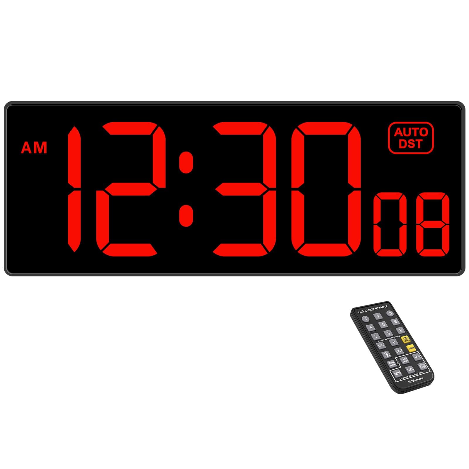 Soobest Digital Wall Clock with Seconds for Gym, Remote Countdown Timer Large LED Display 5 Dimmer (10.2" Red)