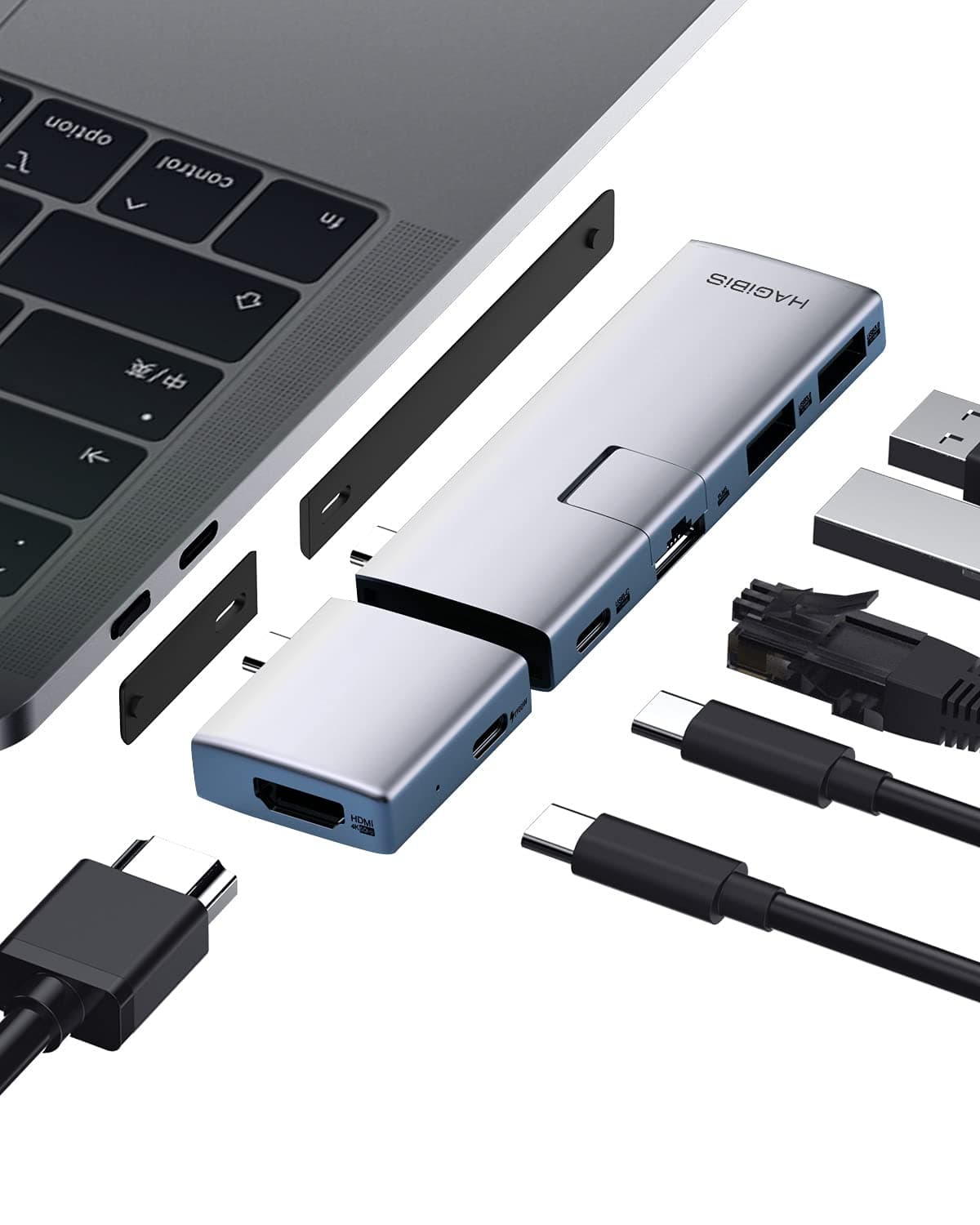Hagibis USB C Hub Modular Magnetic USB Type-C Hub with 4K@60Hz HDMI,Separated Dual USB-C Adapter for MacBook Pro Air M1/2020/2019/2018 iPad Pro, Gigabit Ethernet RJ45, USB 3.0,100W Power (RJ45)