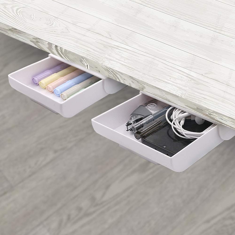 YOOUSOO 2 Pack Under Desk Storage Drawer Organizer, Hidden Slide Out Drawer Attachment, with Self - Adhesive Feature for Desktop and Table Organization, Hidden Under Desk