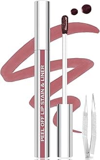 Lip Stain Peel Off Lip Liner Stain with Tweezer, Long Lasting Matte Lip Tint Tattoo, Highly Pigmented Color Lip Makeup, Waterproof Lipstick, Transfer-proof Lipstain for Women, Rose Pink
