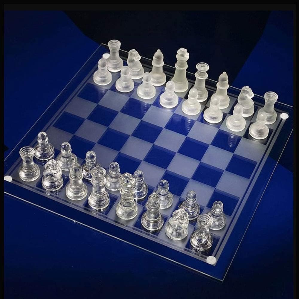 Fine Glass Chess Game Set, Solid Glass Chess Pieces and Crystal Mirror Chess Board For Youth Adults Gift (Size : Large)